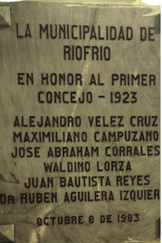 placa conmemorativa primer concejo del municipio de riofrío valle del cauca 1983
